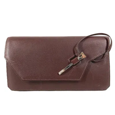 Pre-owned Hermes Brown Leather Clutch Bag Handbag Pouch ()
