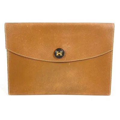 Pre-owned Hermes Brown Leather Clutch Bag Pochette Pouch ()