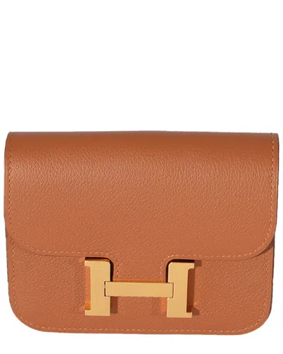 Pre-owned Hermes Hermès Brown Leather Constance Slim Compact Ghw (authentic Pre-loved)