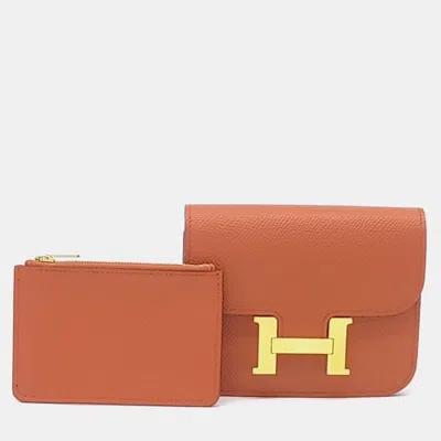 Pre-owned Hermes Brown Leather Constance Slim Wallet (b)