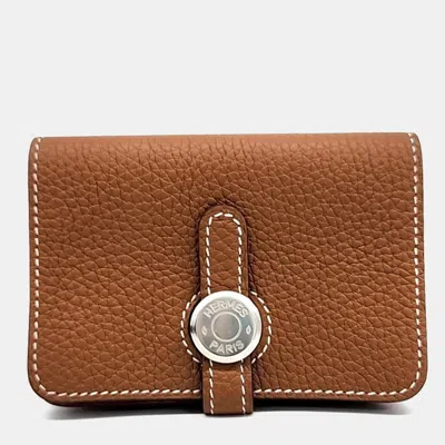Pre-owned Hermes Brown Leather Dogon Card Holder