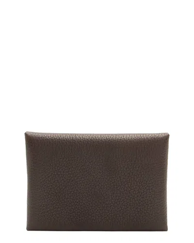 Pre-owned Hermes Brown Leather Duo Compact Card Holder (authentic Pre-loved)