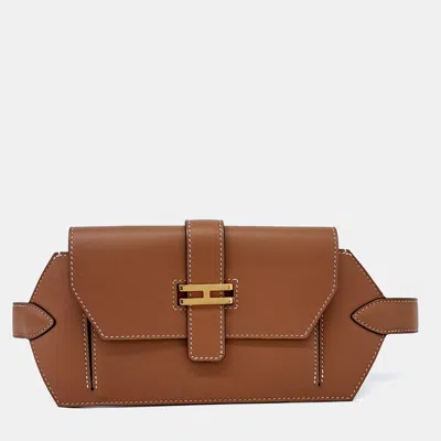 Pre-owned Hermes Brown Leather Elan Pocket 24 Belt Bag