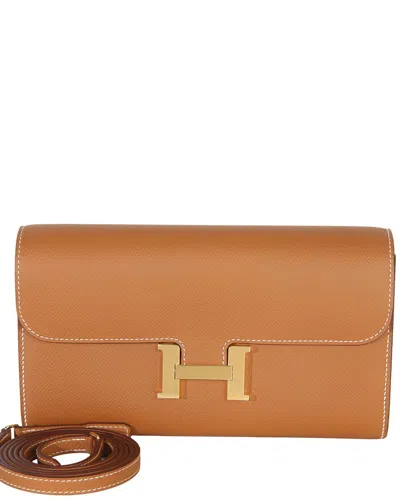 Pre-owned Hermes Hermès Brown Leather Epsom Constance Long Wallet To Go Ghw (authentic Pre-loved)
