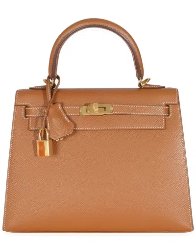 Pre-owned Hermes Hermès Brown Leather Epsom Sellier Kelly 25 Ghw (authentic Pre-loved)