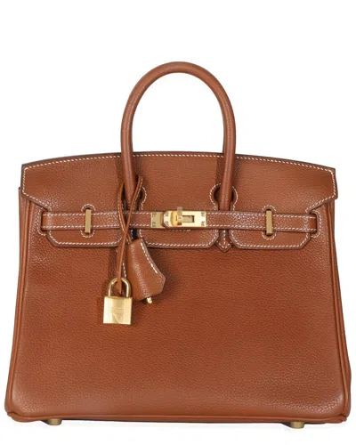 Pre-owned Hermes Hermès Brown Leather Fauve Barenia Birkin 25 Ghw (authentic Pre-loved)