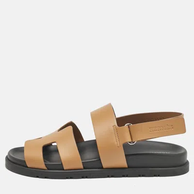 Pre-owned Hermes Brown Leather Genius Sandals Size 37.5