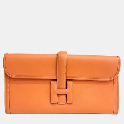Pre-owned Hermes Brown Leather Gizeh Clutch (x)