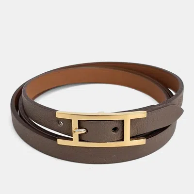 Pre-owned Hermes Brown Leather Harpy 3 Strap Bracelet