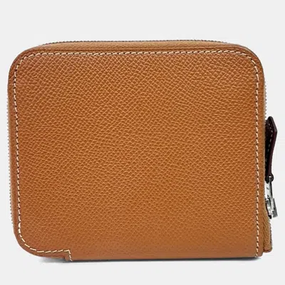 Pre-owned Hermes Brown Leather Hermès Silky Wallet (u)
