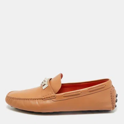 Pre-owned Hermes Brown Leather Irving Loafer Size 42.5