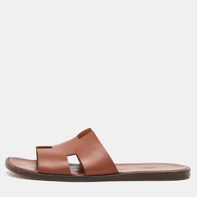 Pre-owned Hermes Brown Leather Izmir Flat Sandals Size 46