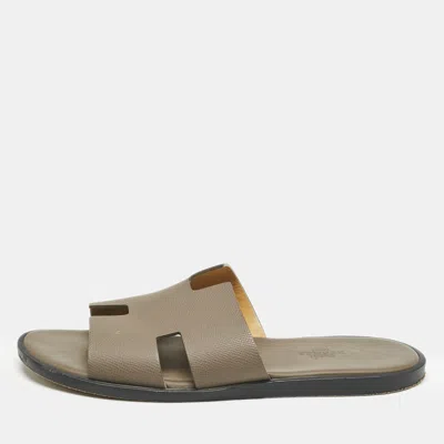 Pre-owned Hermes Brown Leather Izmir Flat Slides Size 40