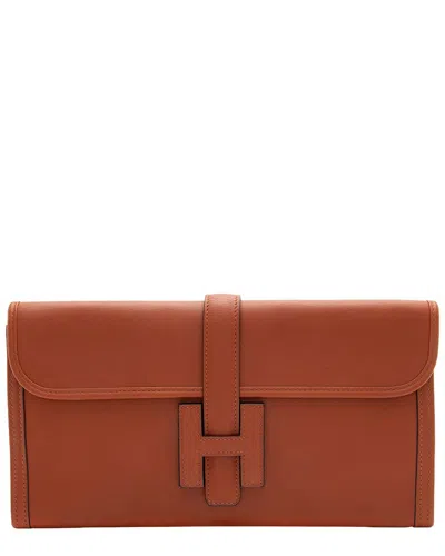 Pre-owned Hermes Hermès Brown Leather Jige Elan 29 Clutch (authentic Pre-loved)