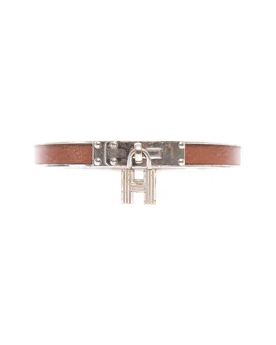 Pre-owned Hermes Hermès Brown Leather Kelly Cadena Bangle Bracelet (authentic )
