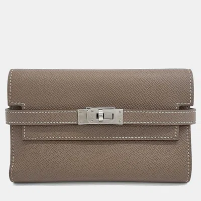 Pre-owned Hermes Brown Leather Kelly Medium Wallet (y)