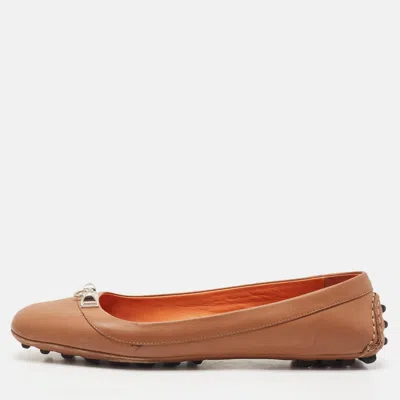 Pre-owned Hermes Hermès Brown Leather Liberty Ballet Flats Size 38