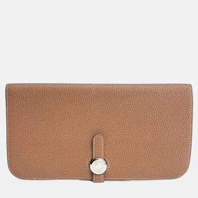 Pre-owned Hermes Brown Leather Long Dogon Wallet (d)