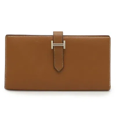 Pre-owned Hermes Brown Leather Long Wallet (bi-fold) ()