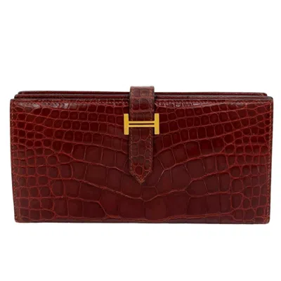 Pre-owned Hermes Brown Leather Long Wallet (bi-fold) ()