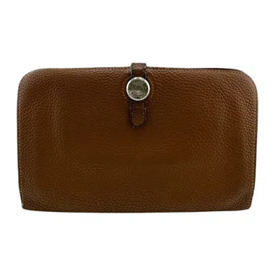 Pre-owned Hermes Brown Leather Long Wallet (bi-fold) ()