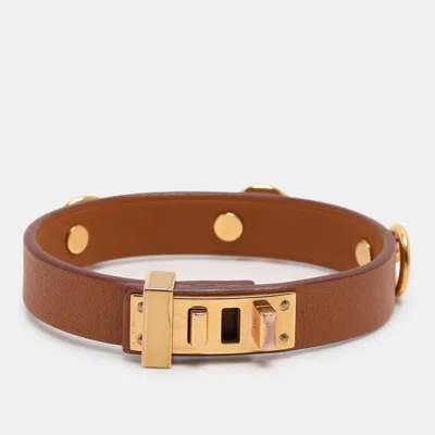 Pre-owned Hermes Hermès Brown Leather Mini Dog Gold Tone Bracelet