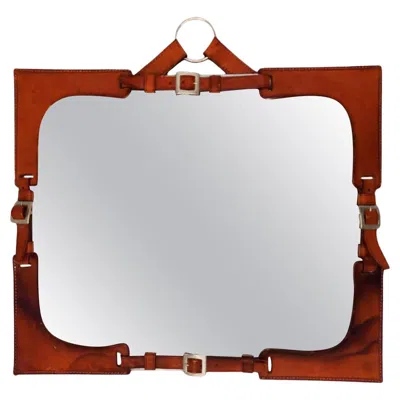 Pre-owned Hermes Brown Leather Mirror In The Style Of  Paris, 20th Century