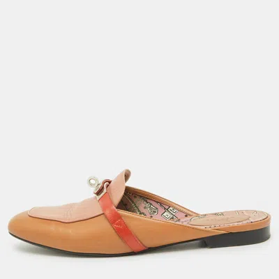 Pre-owned Hermes Brown Leather oz Flat Mules Size 40