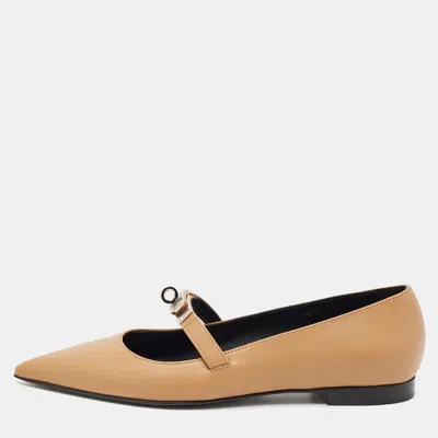 Pre-owned Hermes Hermès Brown Leather Pegase Mini Kelly Buckle Ballet Flats Size 36