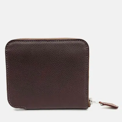 Pre-owned Hermes Brown Leather Silky Half Wallet