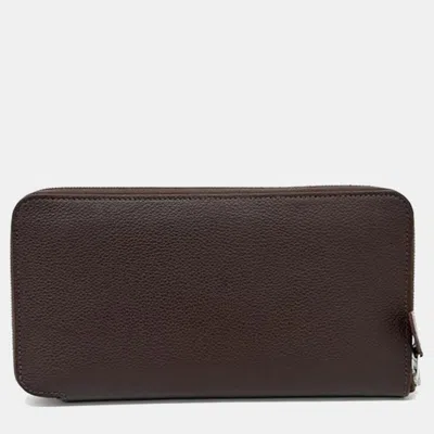 Pre-owned Hermes Brown Leather Silkyin Long Wallet (w)