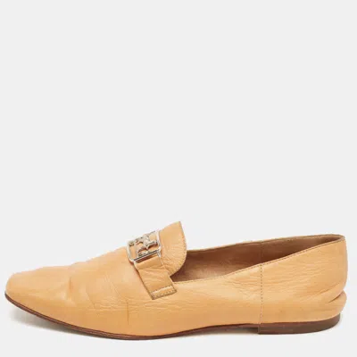 Pre-owned Hermes Brown Leather Smoking Slippers Size 37