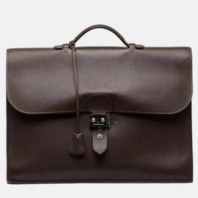 Pre-owned Hermes Brown Leather Togo Sac À Dépêches 38