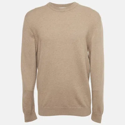 Pre-owned Hermes Brown Leather Trim Cashmere Knit Sweater Xl