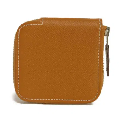 Pre-owned Hermes Brown Light Brown Epsom Leather Silk Coin Purse/coin Case () In Brown, Light Brown