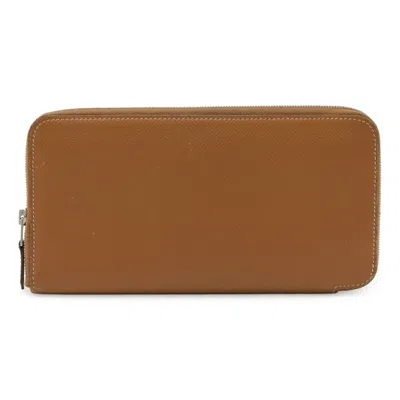 Pre-owned Hermes Brown Light Brown Epsom Leather Silk Long Wallet (bi-fold) ()