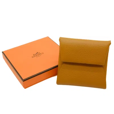 Pre-owned Hermes Brown Light Green Chevre Myzore Leather Coin Purse/coin Case ()