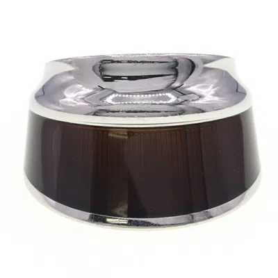 Pre-owned Hermes Brown Marron Lacquer Stainless Steel Band Ring ()