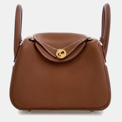 Pre-owned Hermes Brown Mini Clemence Lindy 20