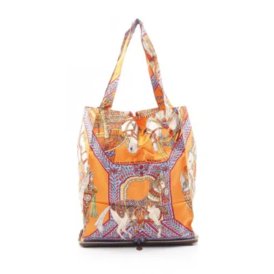 Pre-owned Hermes Brown Multi-color Orange Buffle Skipper Leather Silk Tote Bag ()