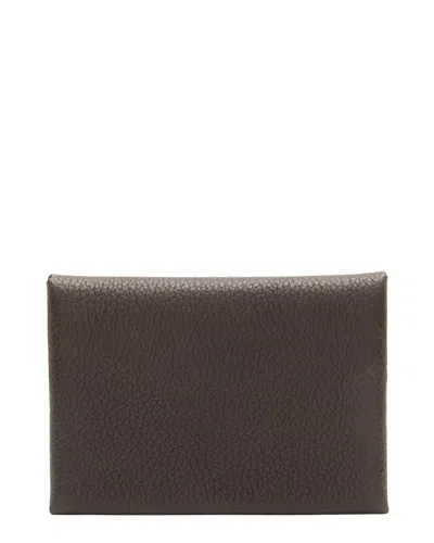 Pre-owned Hermes Hermès Brown Mysore Leather Calvi Duo Compact Card Holder (authentic Pre-  Loved)