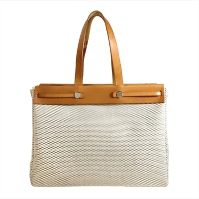 Pre-owned Hermes Brown Natural Toile H Leather Tote Bag () In Brown, Natural