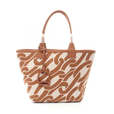 Pre-owned Hermes Brown Natural White Toile H Tote Bag ()