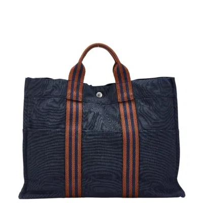Pre-owned Hermes Brown Navy Canvas Handbag Tote Bag ()
