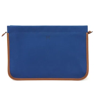 Pre-owned Hermes Brown Navy Canvas Leather Clutch Bag ()