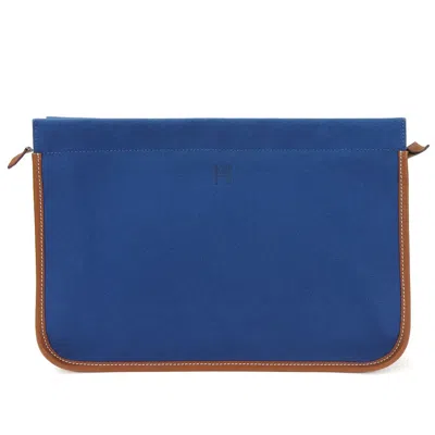Pre-owned Hermes Brown Navy Canvas Leather Clutch Bag ()