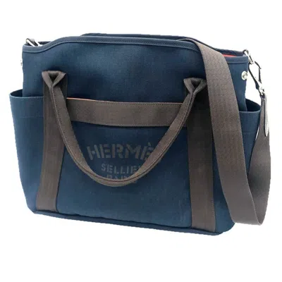 Pre-owned Hermes Brown Navy Canvas Shoulder Bag Tote Bag ()