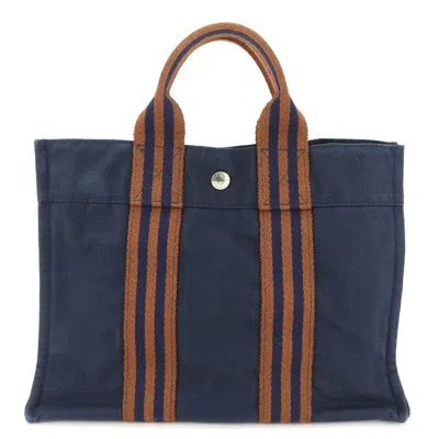 Pre-owned Hermes Brown Navy Canvas Tote Bag ()