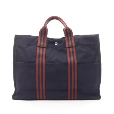 Pre-owned Hermes Brown Navy Canvas Tote Bag ()