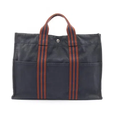 Pre-owned Hermes Brown Navy Canvas Tote Bag ()